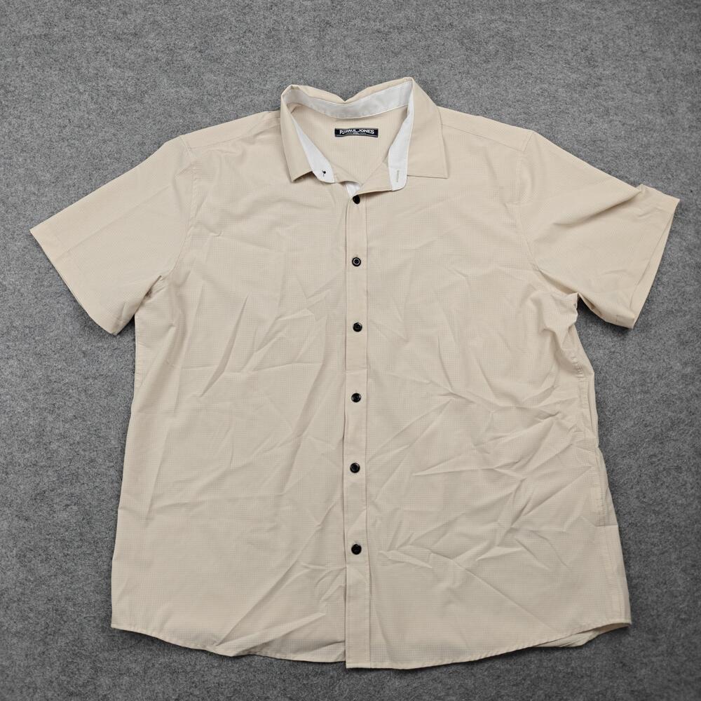 PJ PAUL JONES Shirt Mens 2XL Beige Geometric Short Sleeve Button-Up Lightweight